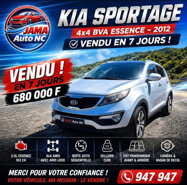 KIA SPORTAGE 4×4 BVA ESSENCE – 680 000 F - véhicule d'occasion à Nouméa