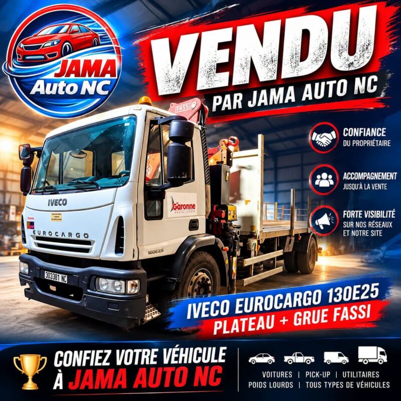 IVECO EUROCARGO 130E25 PLATEAU + GRUE FASSI F130A.21 - véhicule d'occasion à Nouméa