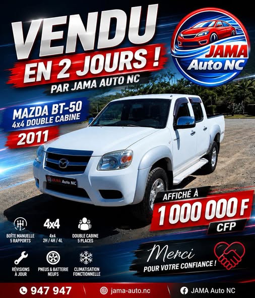 MAZDA BT-50 4×4 DOUBLE CABINE – 2011 - véhicule d'occasion à Nouméa