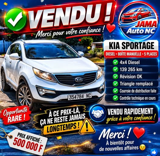 VENDU EN QUELQUES JOURS – KIA SPORTAGE - véhicule d'occasion à Nouméa