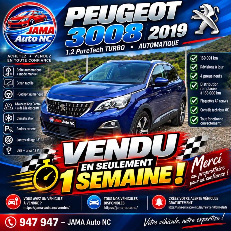 PEUGEOT 3008 AUTOMATIQUE – 2019 ! - véhicule d'occasion à Nouméa